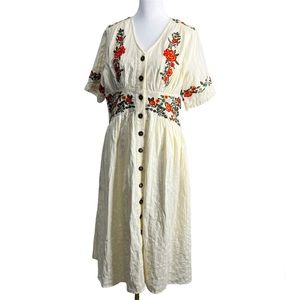 NWT Roolee Floral Embroidered 100% Cotton MIDI Dress Fully Lined Size Large